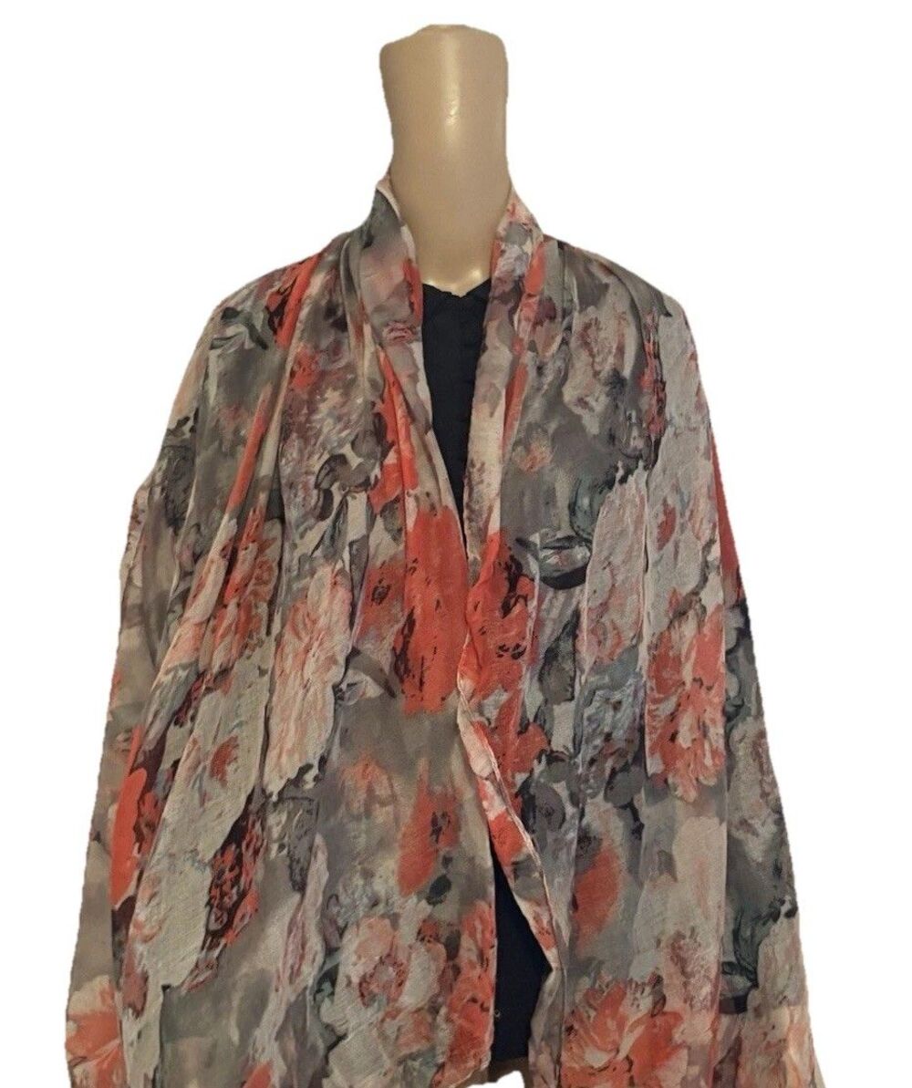 Lulla Collection by Bindya Infinity Scarf Salmon Corral Grey Floral Geometric